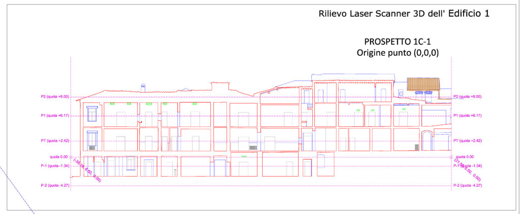 Sezione architettonica complessa da rilievo laser scanner per verifica dello stato legittimo